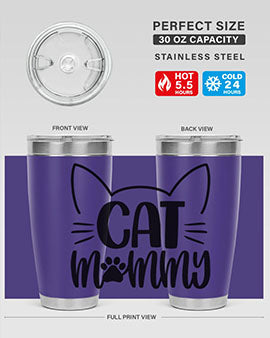 Cat Mommy Style 88# Tumbler in stainless steel with a stylish design, perfect for cat lovers.