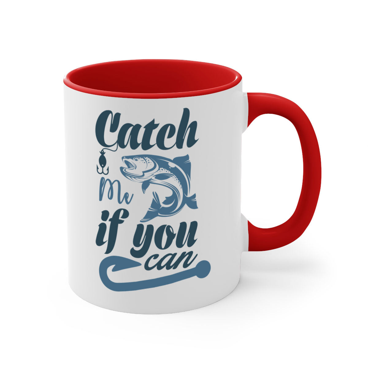 Catch Me 172# Fishing Mug with colorful handle and glossy finish, perfect for coffee and tea lovers.