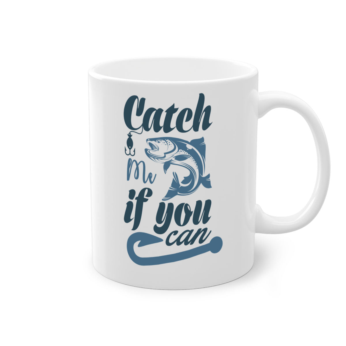 Catch Me 172# Fishing Mug with colorful handle and glossy finish, perfect for coffee and tea lovers.