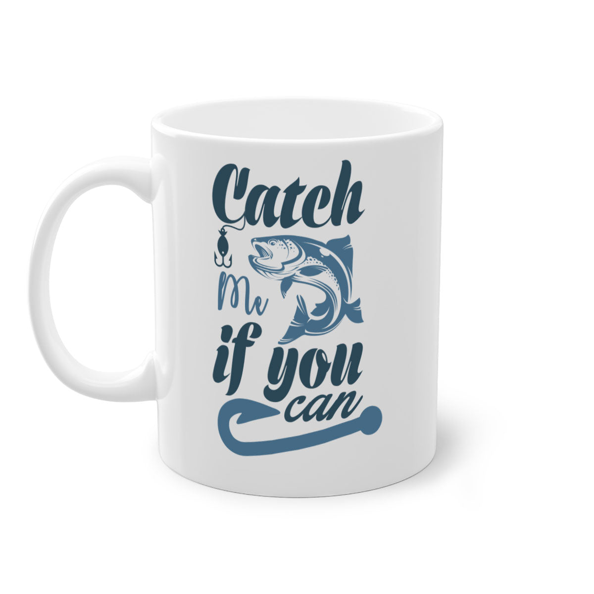 Catch Me 172# Fishing Mug with colorful handle and glossy finish, perfect for coffee and tea lovers.