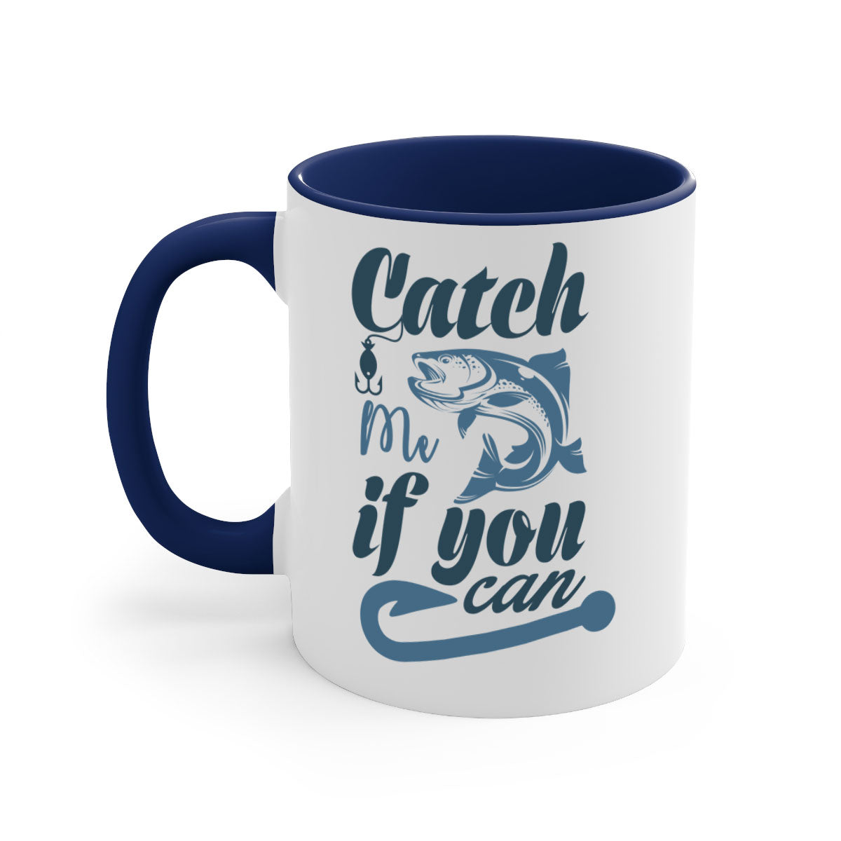 Catch Me 172# Fishing Mug with colorful handle and glossy finish, perfect for coffee and tea lovers.