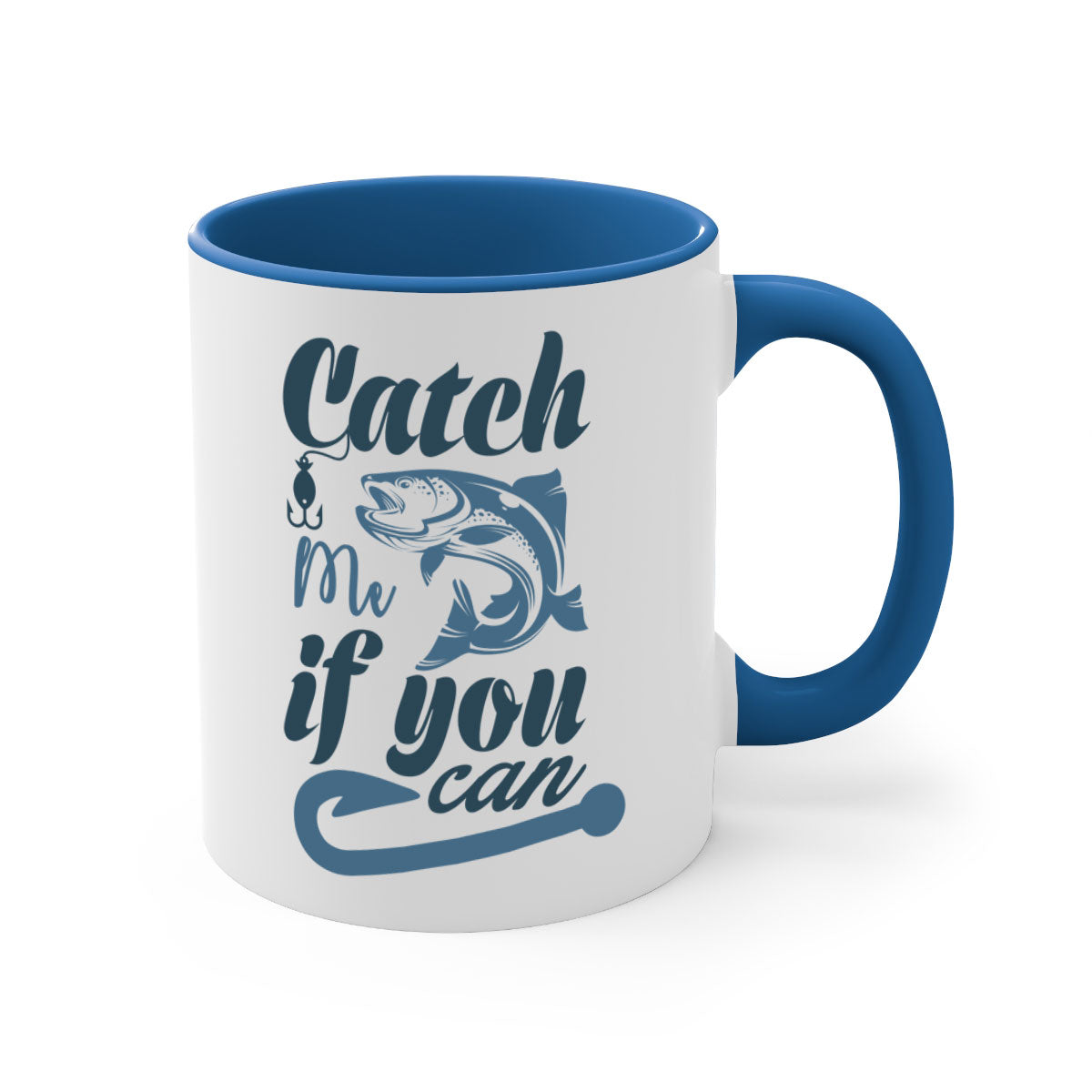 Catch Me 172# Fishing Mug with colorful handle and glossy finish, perfect for coffee and tea lovers.