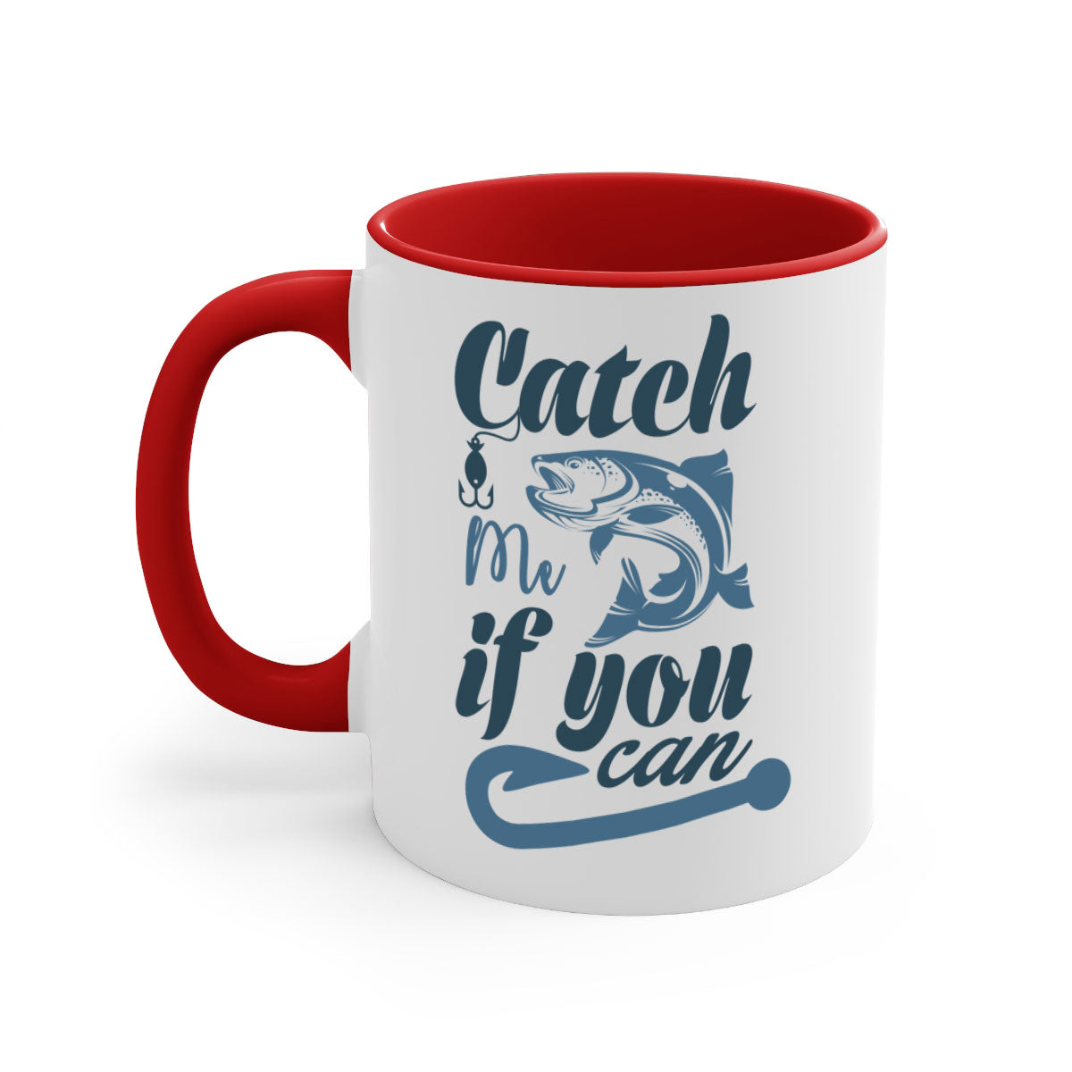 Catch Me 172# Fishing Mug with colorful handle and glossy finish, perfect for coffee and tea lovers.
