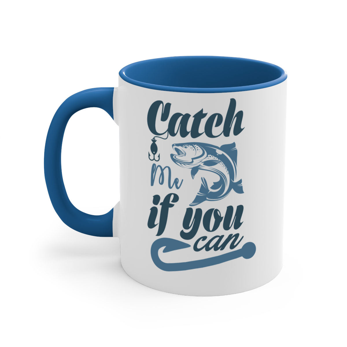 Catch Me 172# Fishing Mug with colorful handle and glossy finish, perfect for coffee and tea lovers.