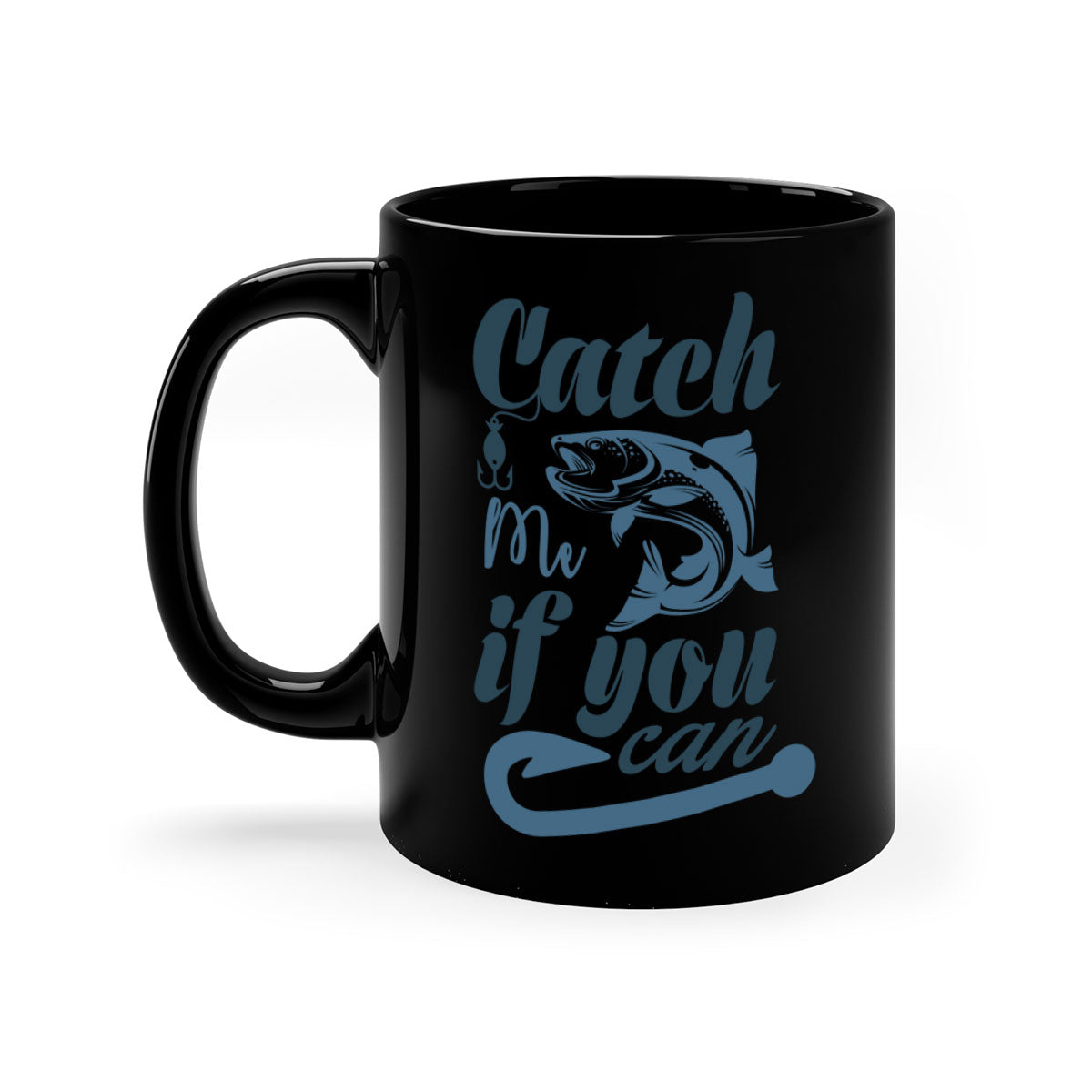 Catch Me 172# Fishing Mug with colorful handle and glossy finish, perfect for coffee and tea lovers.