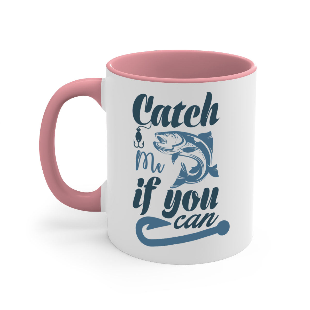 Catch Me 172# Fishing Mug with colorful handle and glossy finish, perfect for coffee and tea lovers.