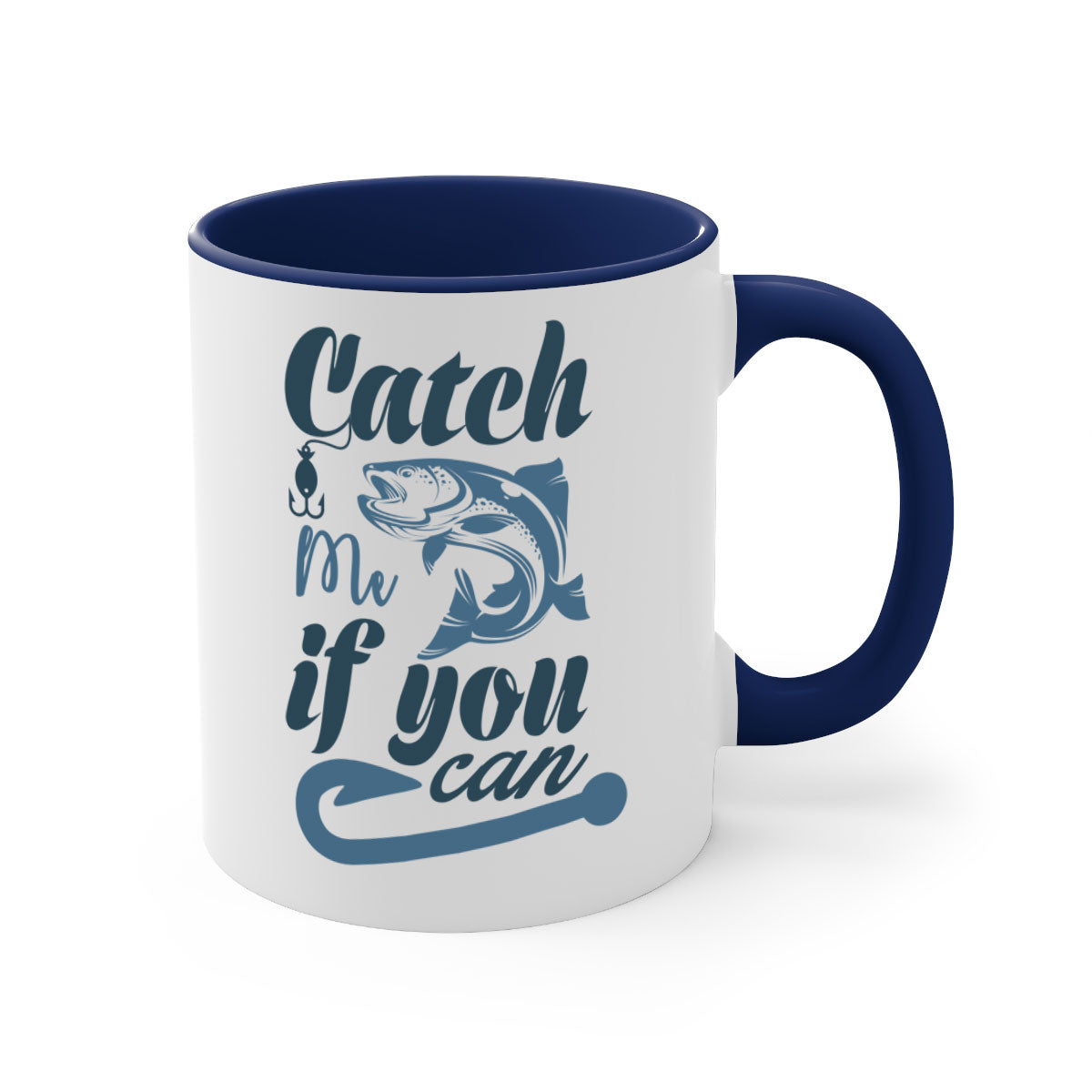 Catch Me 172# Fishing Mug with colorful handle and glossy finish, perfect for coffee and tea lovers.