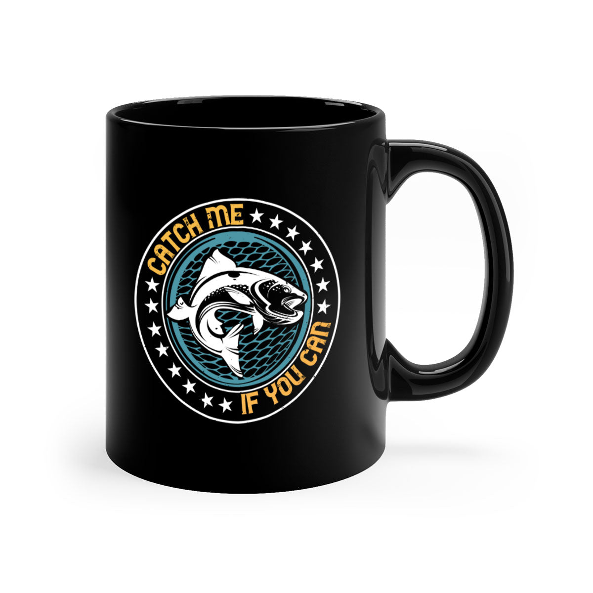 Catch Me If You Can 234# Fishing Mug with a glossy finish, featuring a colored handle and interior, available in multiple colors.