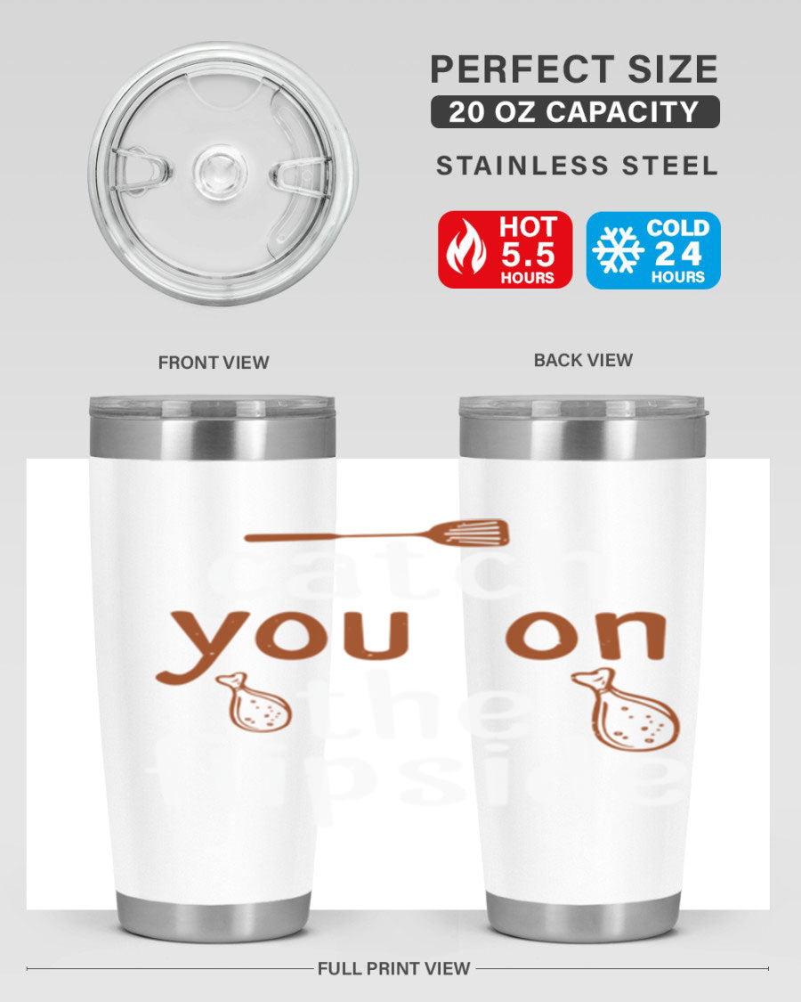 Catch You on the Flipside 20oz Tumbler in stainless steel with a drink-thru lid, showcasing its sleek design and insulation features.