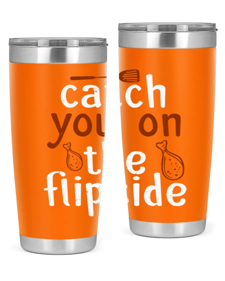 Catch You on the Flipside 20oz Tumbler in stainless steel with a drink-thru lid, showcasing its sleek design and insulation features.
