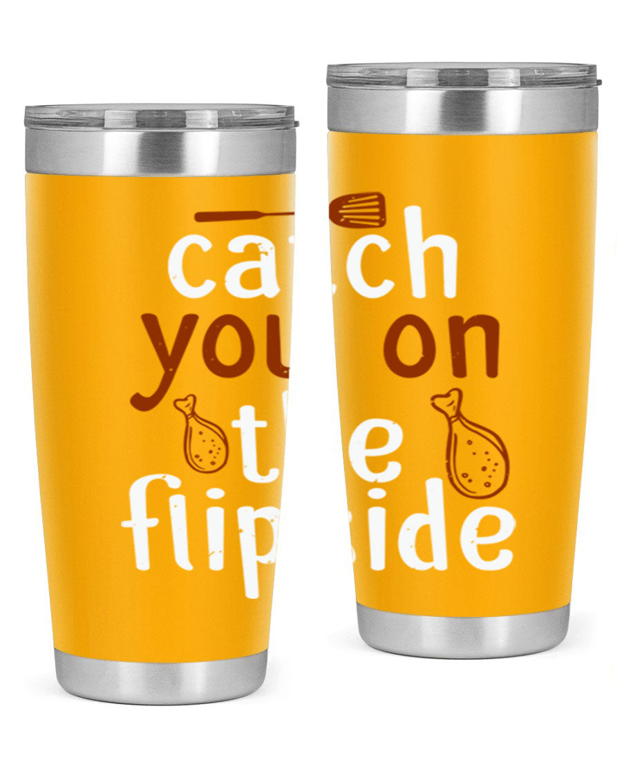 Catch You on the Flipside 20oz Tumbler in stainless steel with a drink-thru lid, showcasing its sleek design and insulation features.