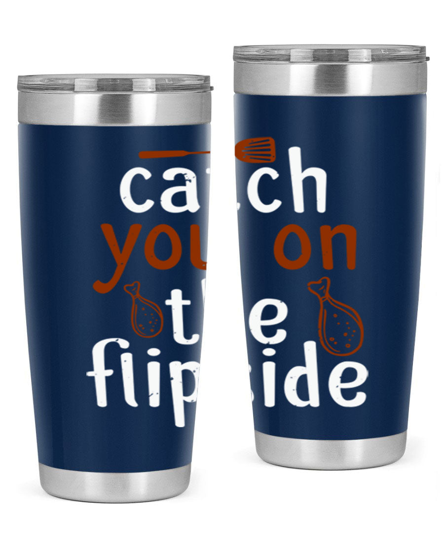 Catch You on the Flipside 20oz Tumbler in stainless steel with a drink-thru lid, showcasing its sleek design and insulation features.