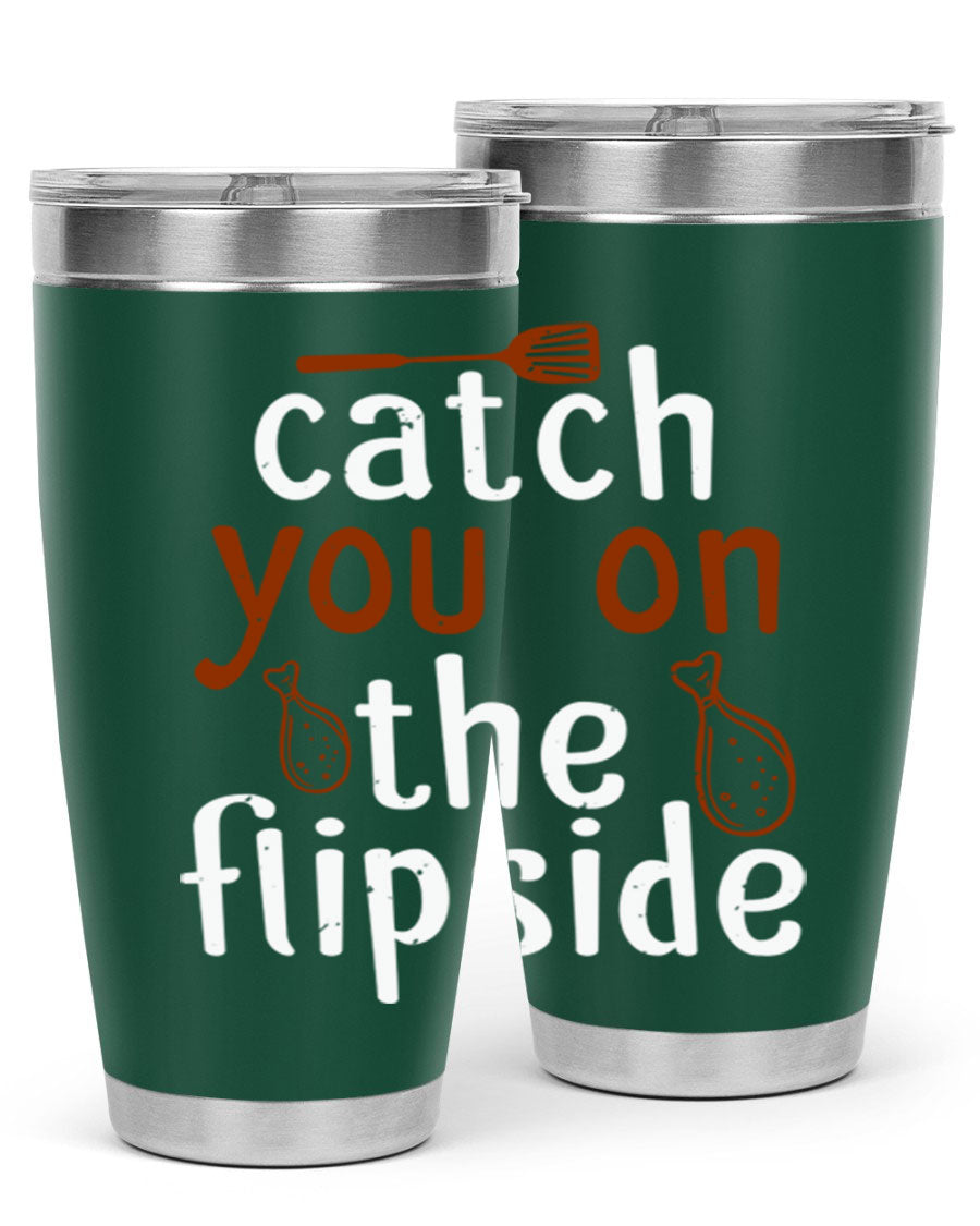 Catch You on the Flipside 20oz Tumbler in stainless steel with a drink-thru lid, showcasing its sleek design and insulation features.