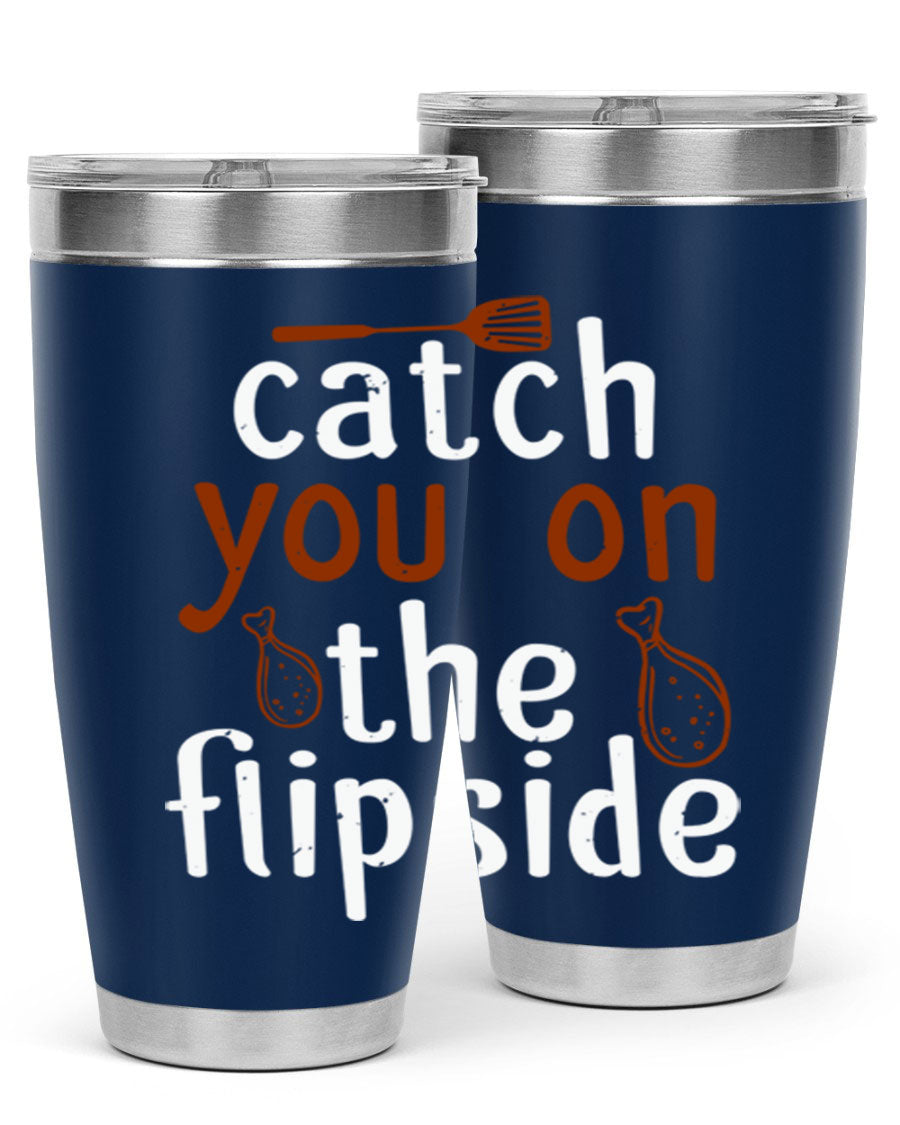 Catch You on the Flipside 20oz Tumbler in stainless steel with a drink-thru lid, showcasing its sleek design and insulation features.