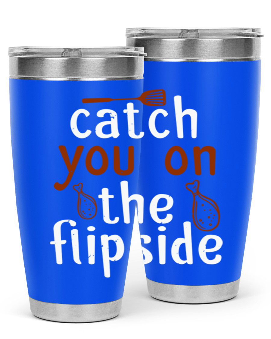 Catch You on the Flipside 20oz Tumbler in stainless steel with a drink-thru lid, showcasing its sleek design and insulation features.