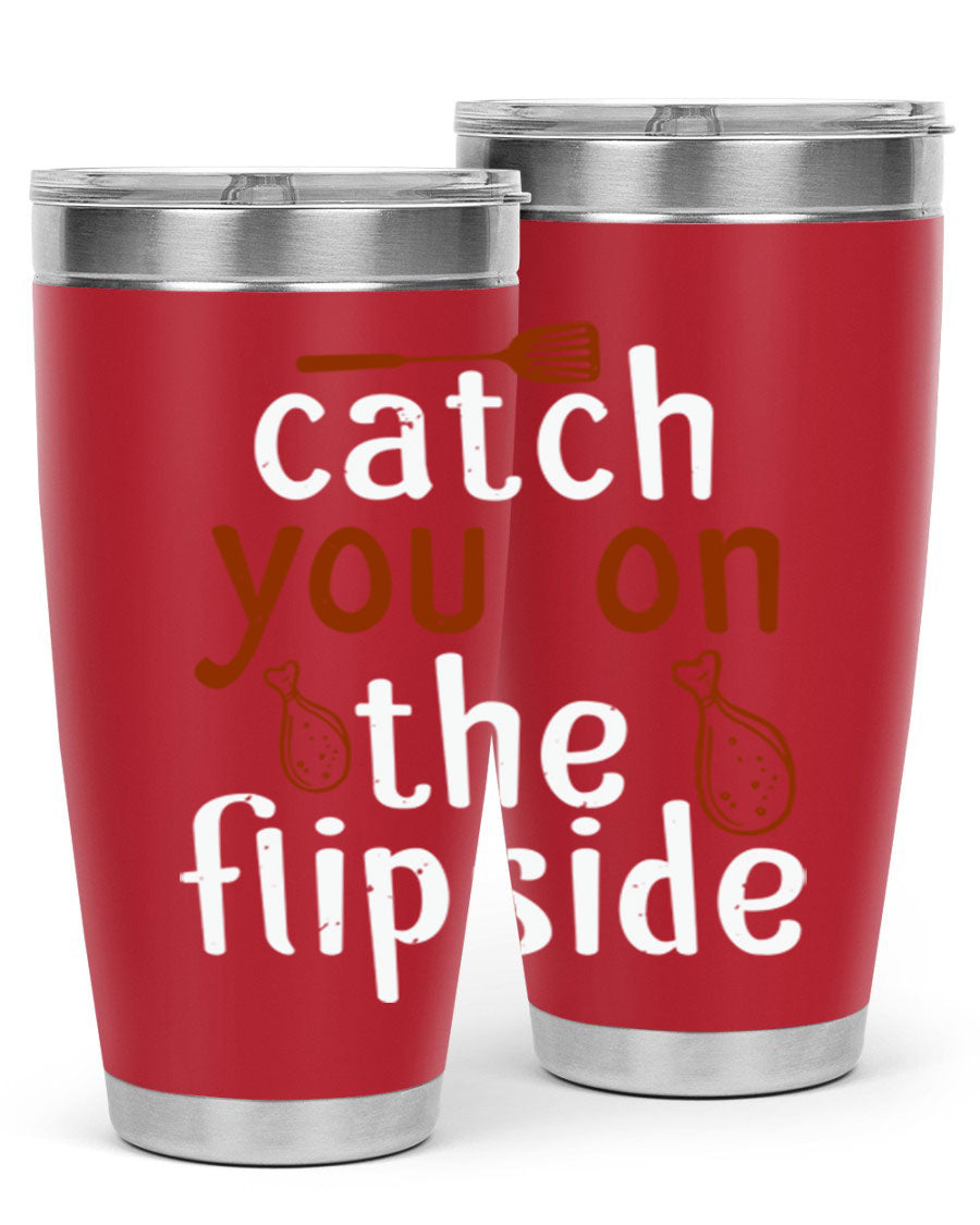 Catch You on the Flipside 20oz Tumbler in stainless steel with a drink-thru lid, showcasing its sleek design and insulation features.
