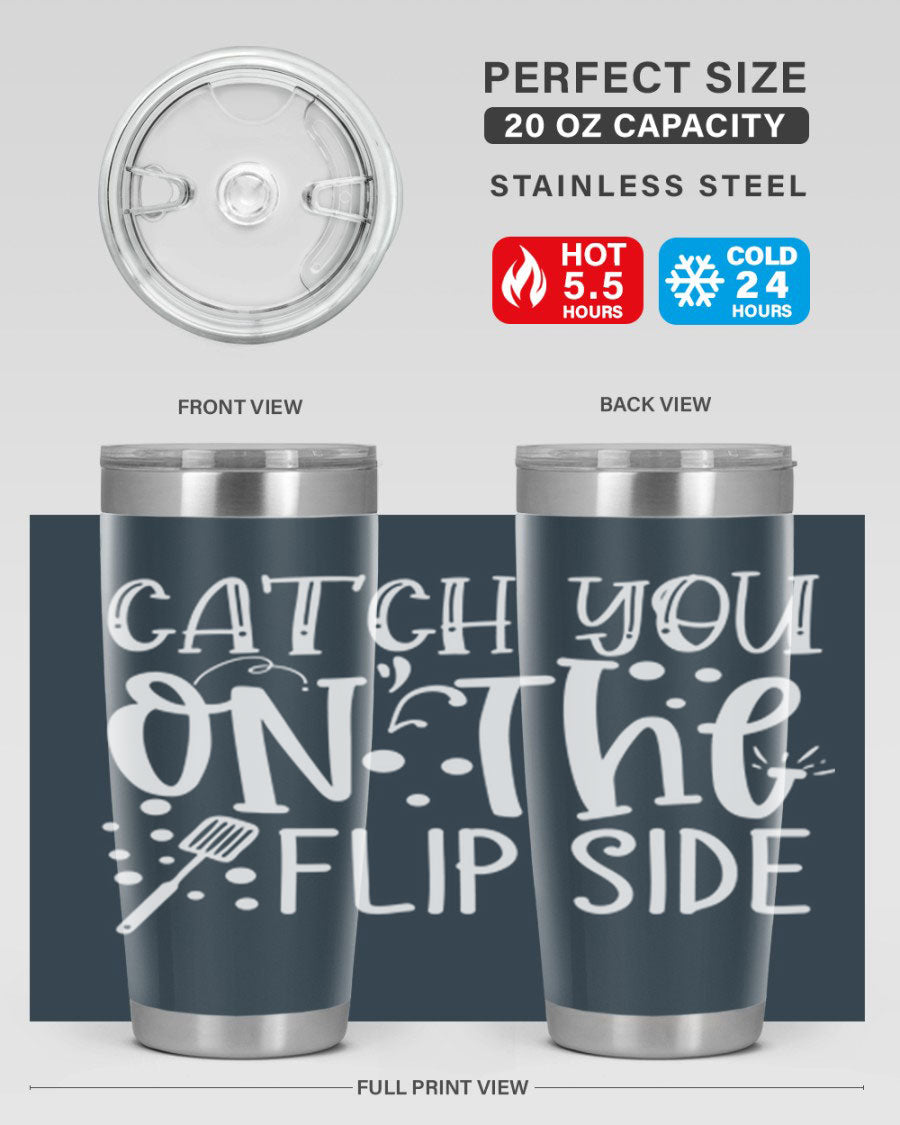 Catch You on the Flipside 50# kitchen tumbler in stainless steel with a vibrant design, showcasing its double wall vacuum insulation and drink-thru lid.