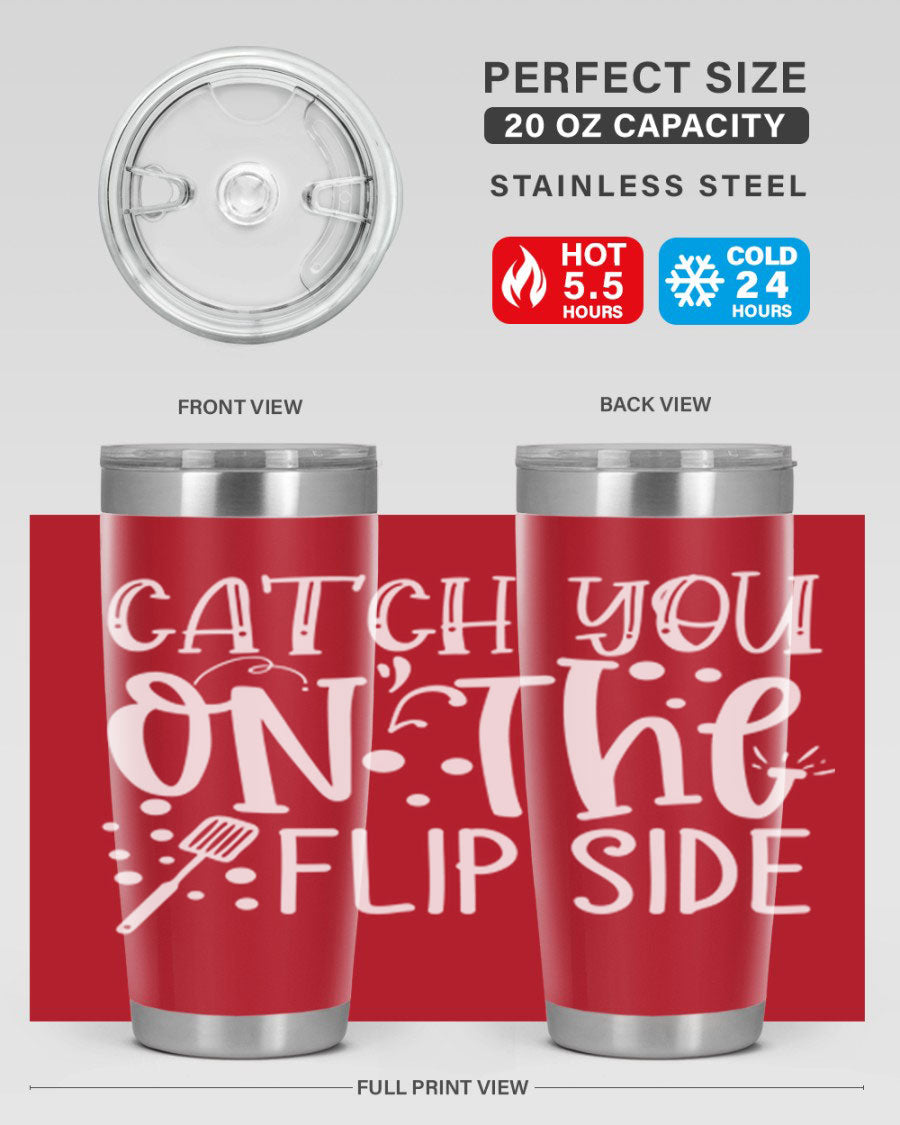 Catch You on the Flipside 50# kitchen tumbler in stainless steel with a vibrant design, showcasing its double wall vacuum insulation and drink-thru lid.