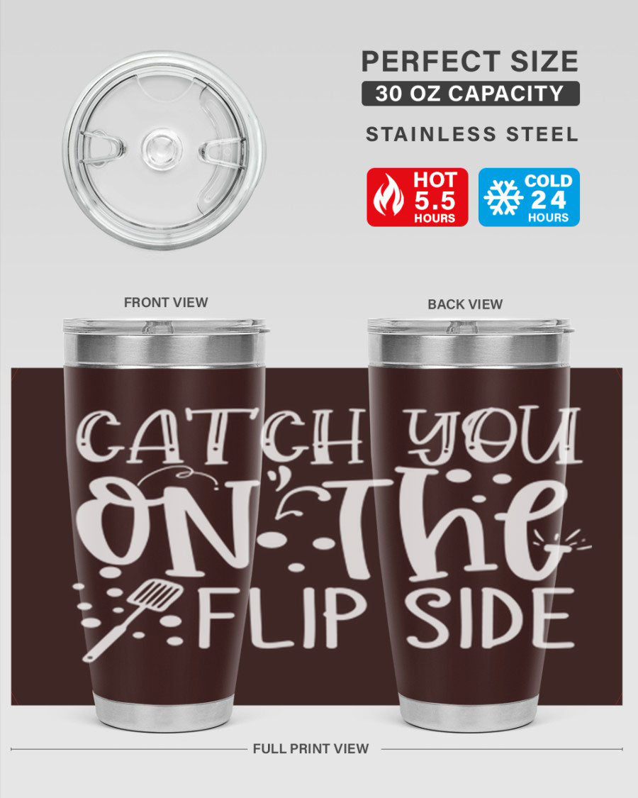 Catch You on the Flipside 50# kitchen tumbler in stainless steel with a vibrant design, showcasing its double wall vacuum insulation and drink-thru lid.