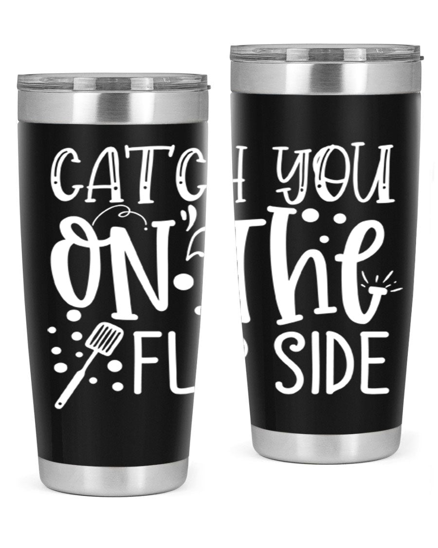 Catch You on the Flipside 50# kitchen tumbler in stainless steel with a vibrant design, showcasing its double wall vacuum insulation and drink-thru lid.