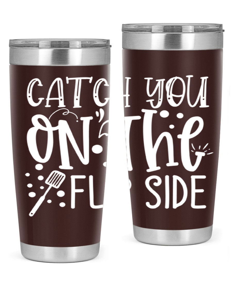 Catch You on the Flipside 50# kitchen tumbler in stainless steel with a vibrant design, showcasing its double wall vacuum insulation and drink-thru lid.