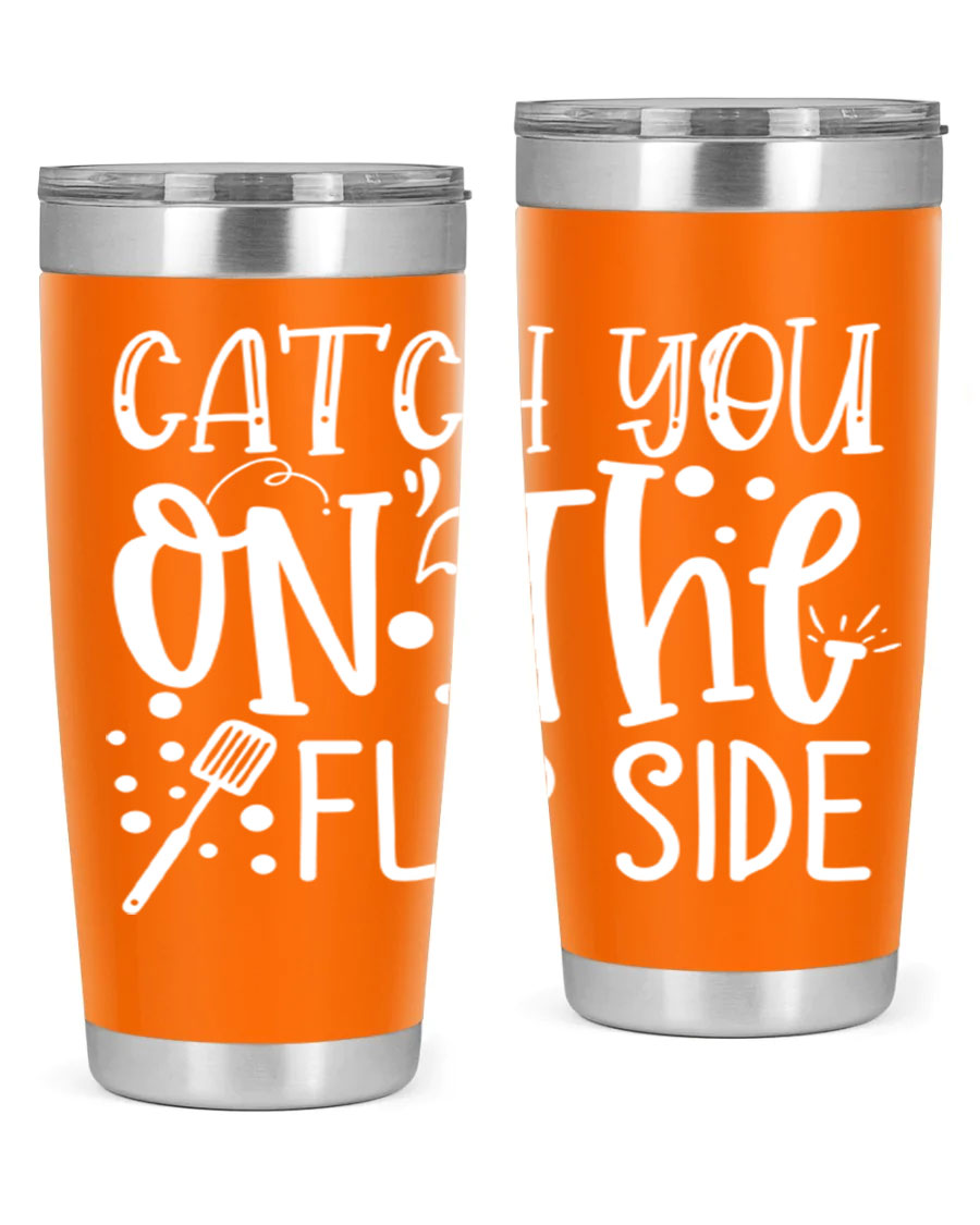 Catch You on the Flipside 50# kitchen tumbler in stainless steel with a vibrant design, showcasing its double wall vacuum insulation and drink-thru lid.