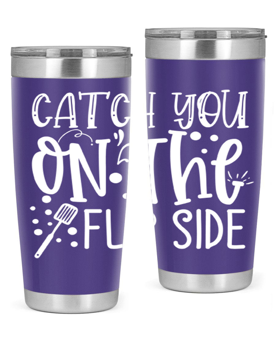Catch You on the Flipside 50# kitchen tumbler in stainless steel with a vibrant design, showcasing its double wall vacuum insulation and drink-thru lid.