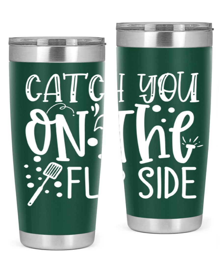 Catch You on the Flipside 50# kitchen tumbler in stainless steel with a vibrant design, showcasing its double wall vacuum insulation and drink-thru lid.