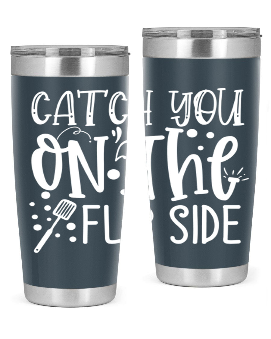 Catch You on the Flipside 50# kitchen tumbler in stainless steel with a vibrant design, showcasing its double wall vacuum insulation and drink-thru lid.