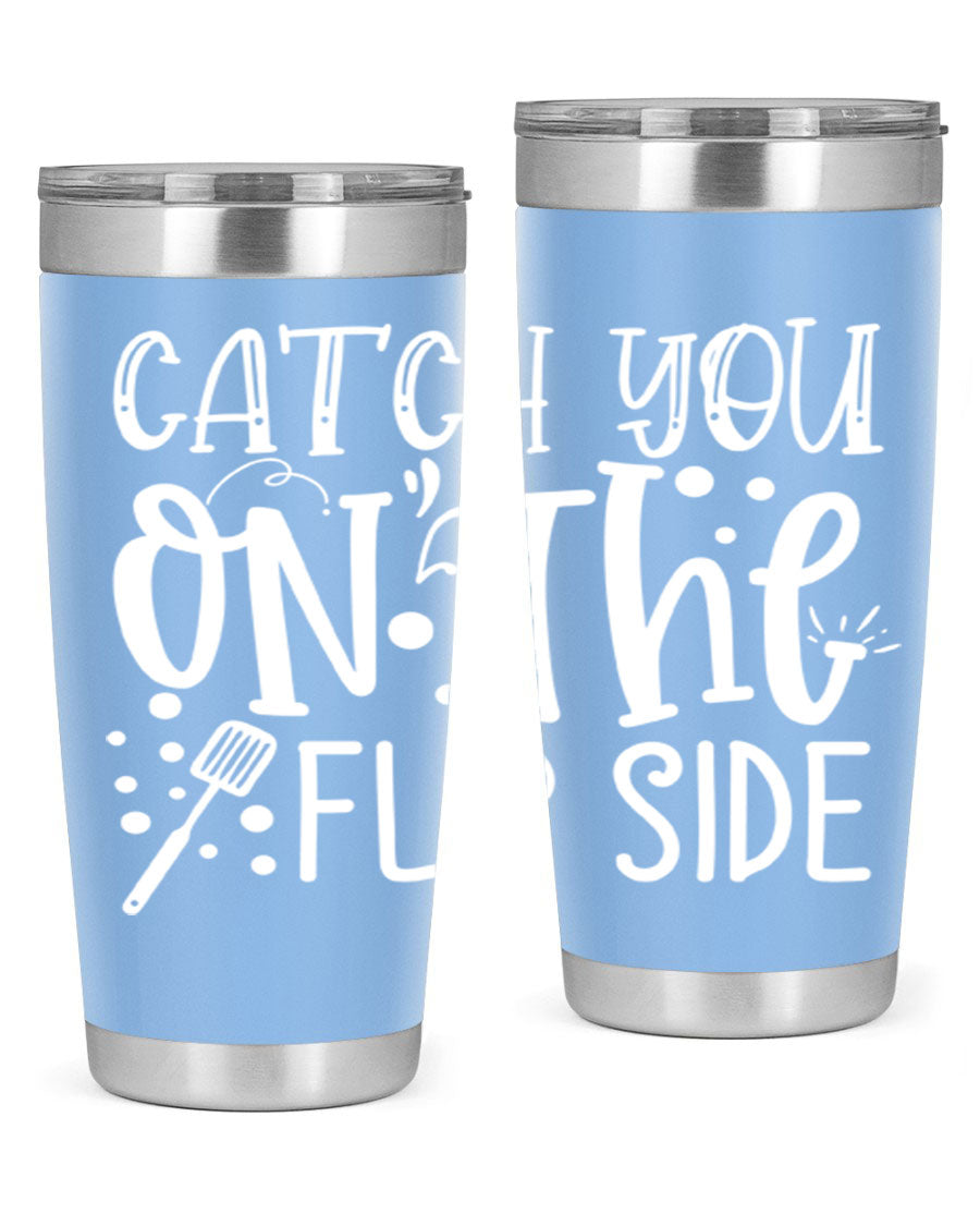 Catch You on the Flipside 50# kitchen tumbler in stainless steel with a vibrant design, showcasing its double wall vacuum insulation and drink-thru lid.