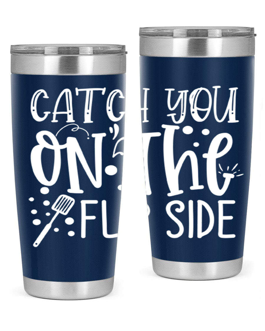 Catch You on the Flipside 50# kitchen tumbler in stainless steel with a vibrant design, showcasing its double wall vacuum insulation and drink-thru lid.