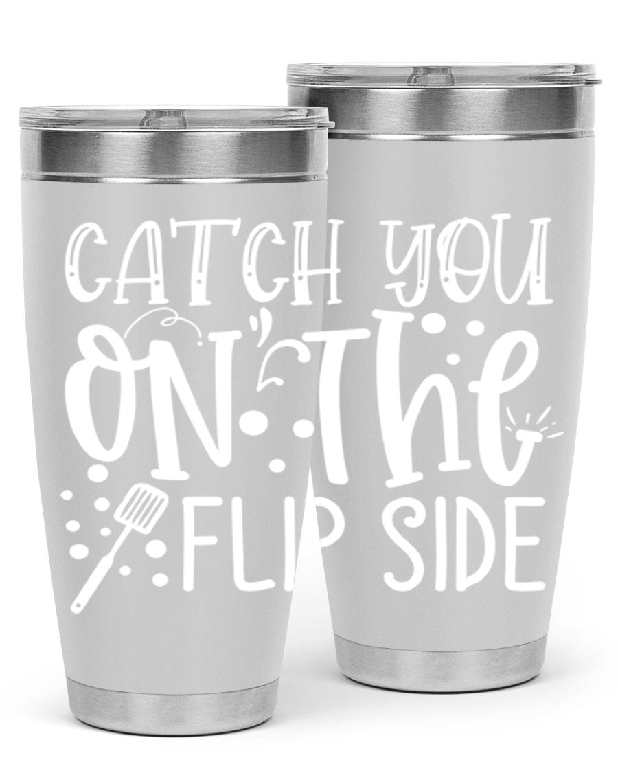 Catch You on the Flipside 50# kitchen tumbler in stainless steel with a vibrant design, showcasing its double wall vacuum insulation and drink-thru lid.
