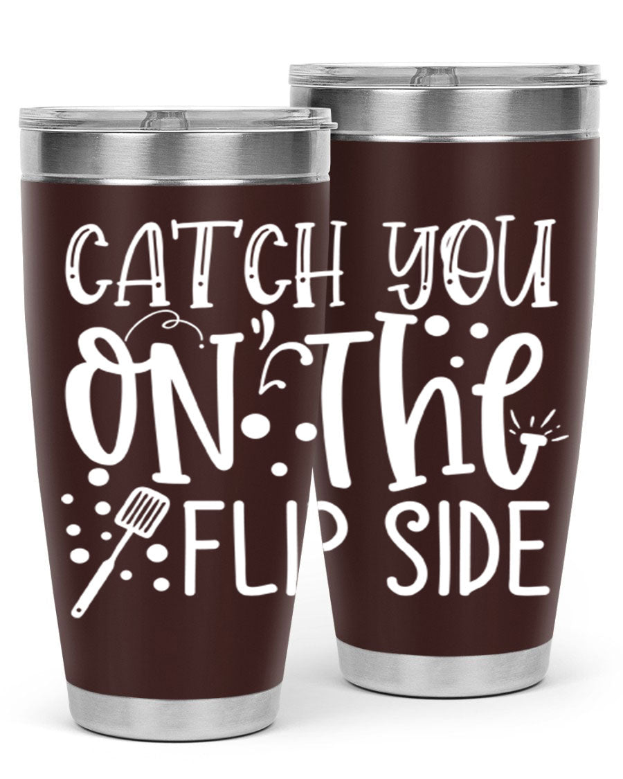 Catch You on the Flipside 50# kitchen tumbler in stainless steel with a vibrant design, showcasing its double wall vacuum insulation and drink-thru lid.