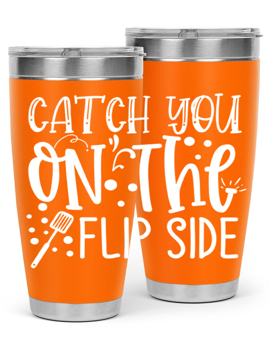 Catch You on the Flipside 50# kitchen tumbler in stainless steel with a vibrant design, showcasing its double wall vacuum insulation and drink-thru lid.