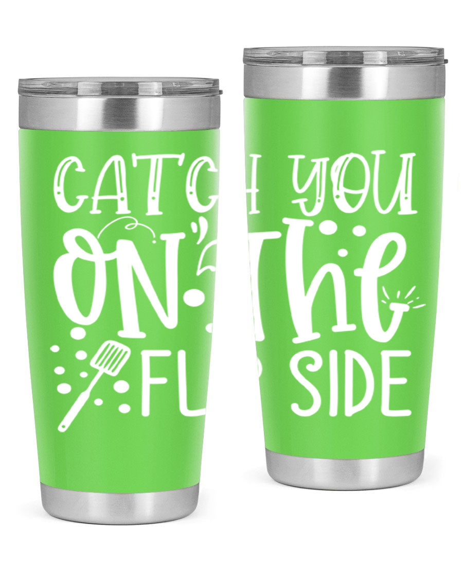 Catch You on the Flipside 50# kitchen tumbler in stainless steel with a vibrant design, showcasing its double wall vacuum insulation and drink-thru lid.
