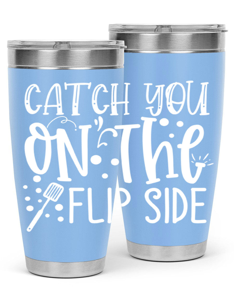 Catch You on the Flipside 50# kitchen tumbler in stainless steel with a vibrant design, showcasing its double wall vacuum insulation and drink-thru lid.