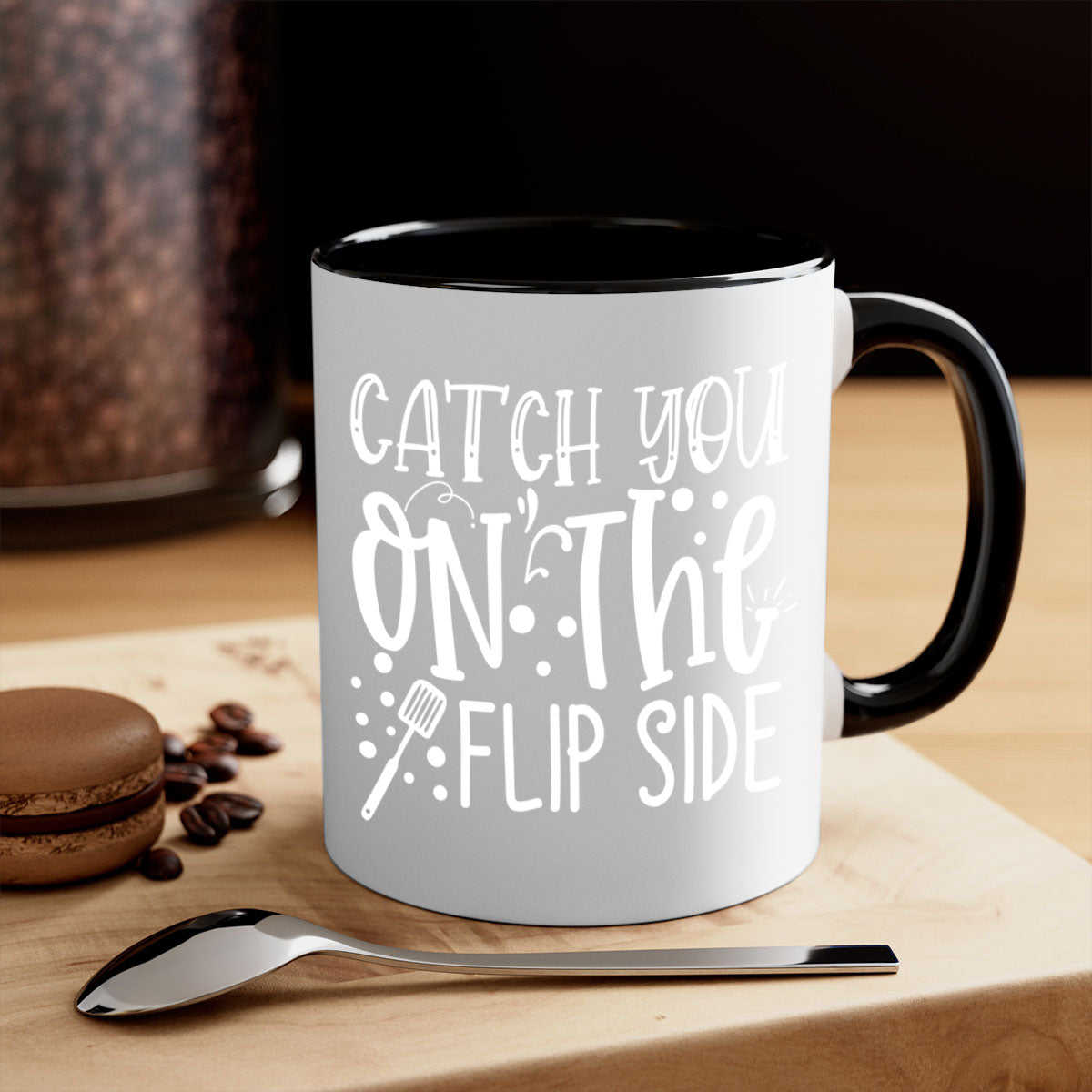 Catch You on the Flipside 50# Mug featuring a glossy finish, colored handle, and interior in vibrant colors.