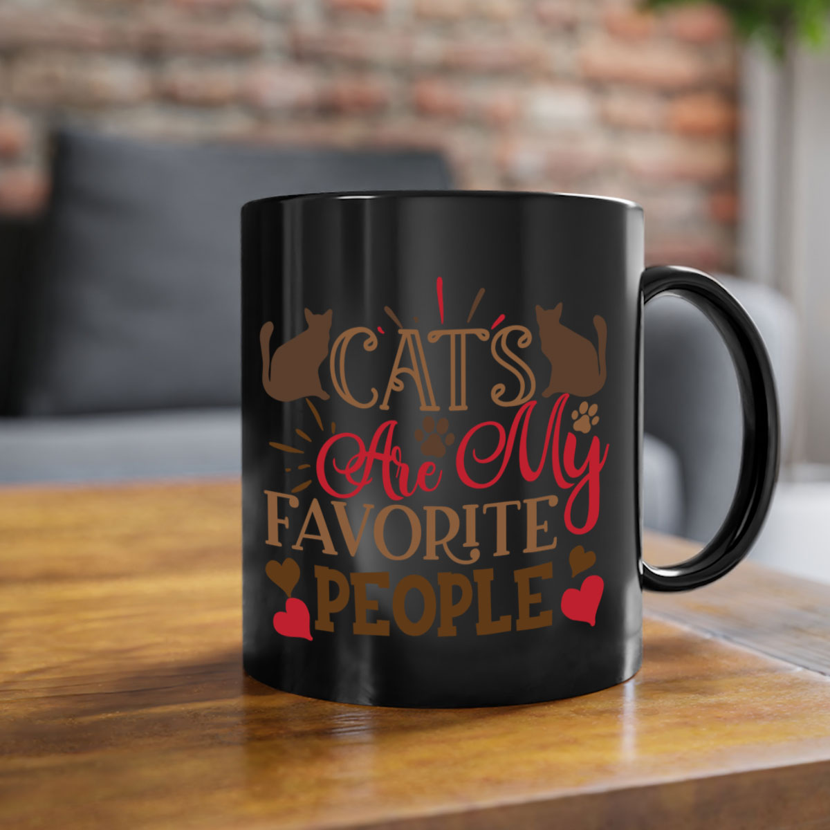 Two-tone ceramic mug with colored handle and interior, featuring the text 'Cats Are My Favorite People' in a glossy finish.