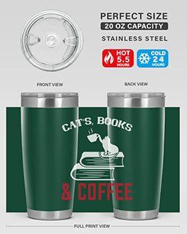 Cats Book and Coffee Style 37# Tumbler featuring a double wall vacuum design, perfect for keeping drinks hot or cold.