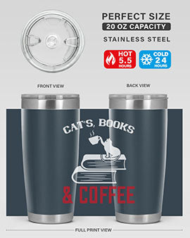 Cats Book and Coffee Style 37# Tumbler featuring a double wall vacuum design, perfect for keeping drinks hot or cold.