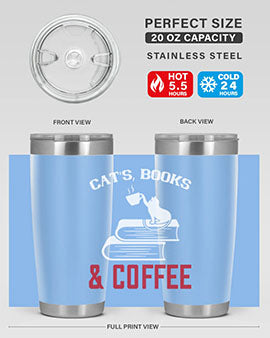Cats Book and Coffee Style 37# Tumbler featuring a double wall vacuum design, perfect for keeping drinks hot or cold.