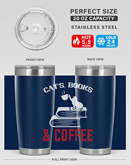Cats Book and Coffee Style 37# Tumbler featuring a double wall vacuum design, perfect for keeping drinks hot or cold.