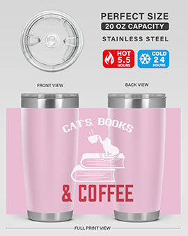 Cats Book and Coffee Style 37# Tumbler featuring a double wall vacuum design, perfect for keeping drinks hot or cold.