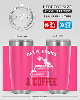 Cats Book and Coffee Style 37# Tumbler featuring a double wall vacuum design, perfect for keeping drinks hot or cold.