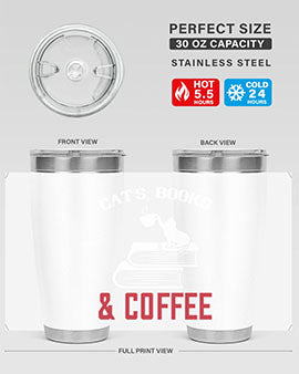 Cats Book and Coffee Style 37# Tumbler featuring a double wall vacuum design, perfect for keeping drinks hot or cold.