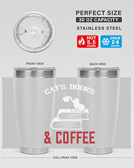 Cats Book and Coffee Style 37# Tumbler featuring a double wall vacuum design, perfect for keeping drinks hot or cold.