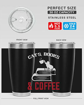 Cats Book and Coffee Style 37# Tumbler featuring a double wall vacuum design, perfect for keeping drinks hot or cold.