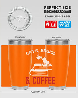 Cats Book and Coffee Style 37# Tumbler featuring a double wall vacuum design, perfect for keeping drinks hot or cold.