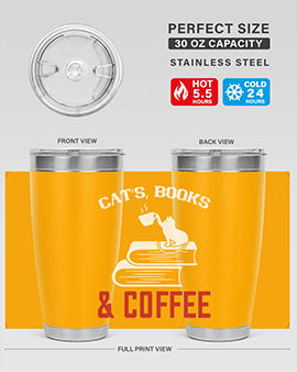 Cats Book and Coffee Style 37# Tumbler featuring a double wall vacuum design, perfect for keeping drinks hot or cold.