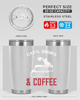 Cats Book and Coffee Style 37# Tumbler featuring a double wall vacuum design, perfect for keeping drinks hot or cold.